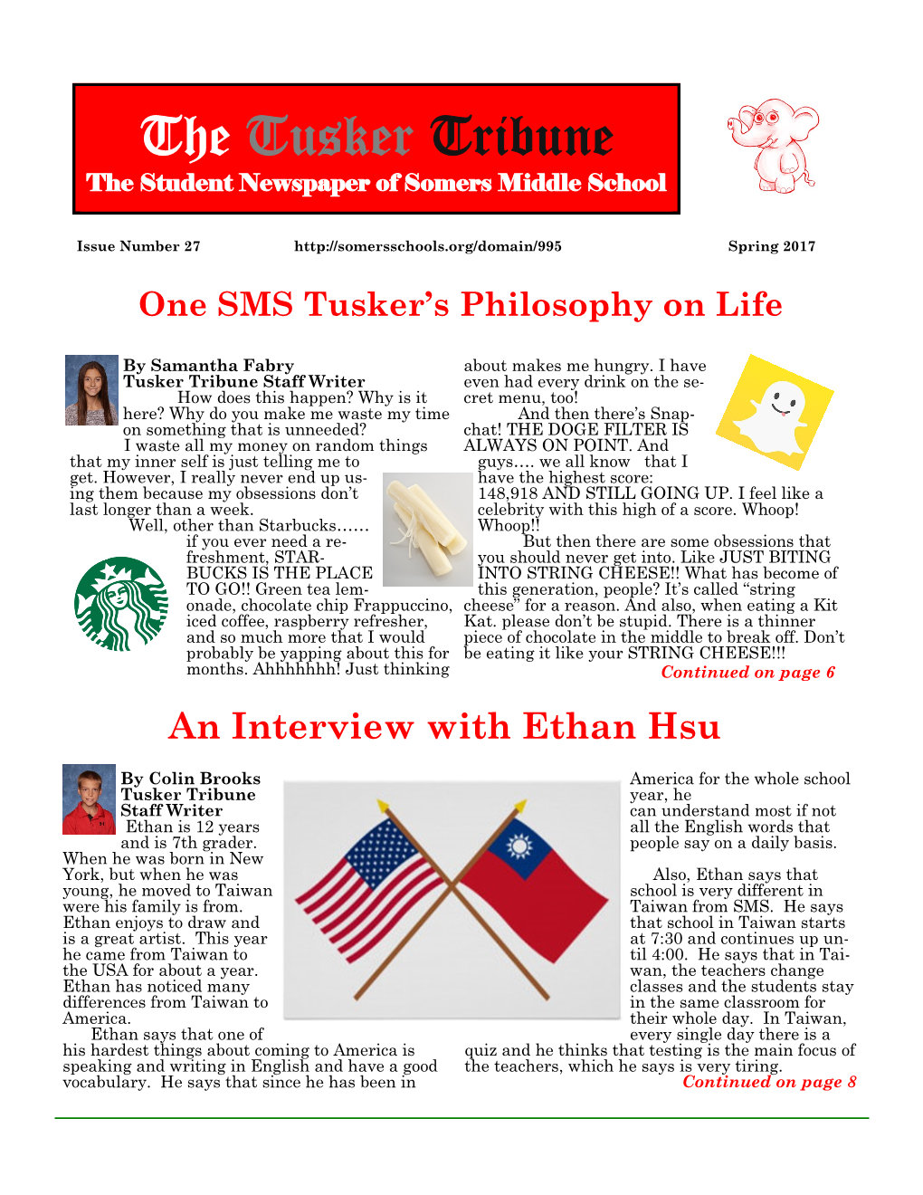 The Tusker Tribune the Student Newspaper of Somers Middle School