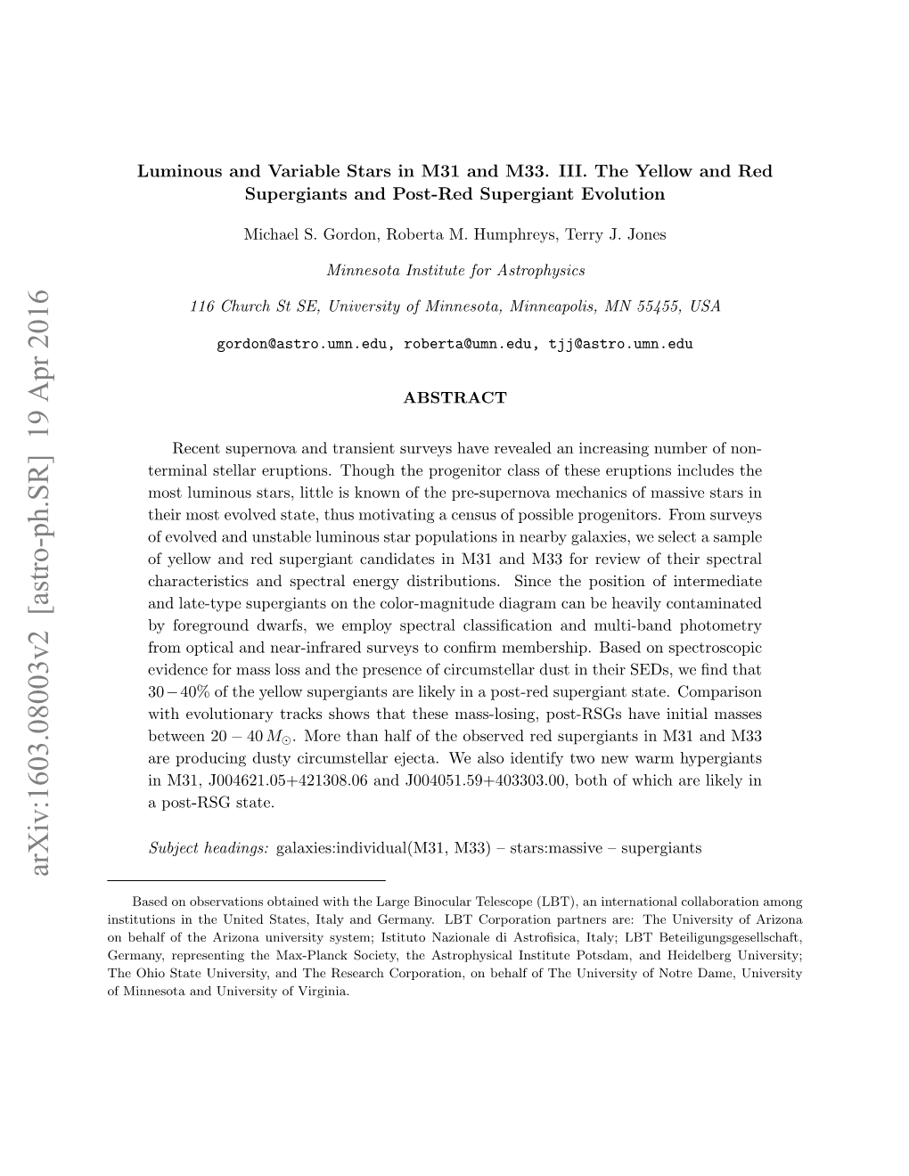 Luminous and Variable Stars in M31 and M33. III. the Yellow and Red Supergiants and Post-Red Supergiant Evolution