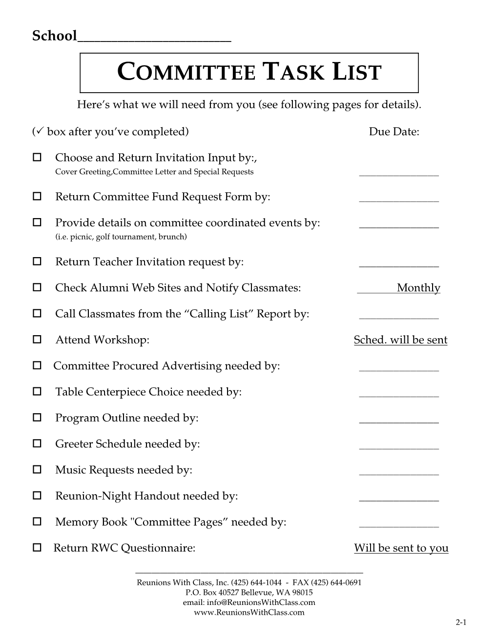 Committee Task List