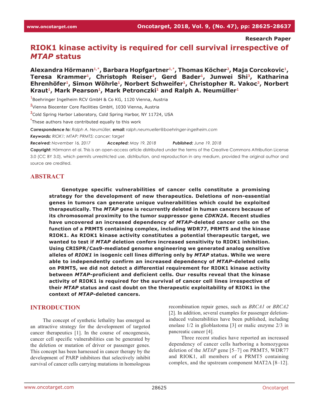 RIOK1 Kinase Activity Is Required for Cell Survival Irrespective of MTAP Status