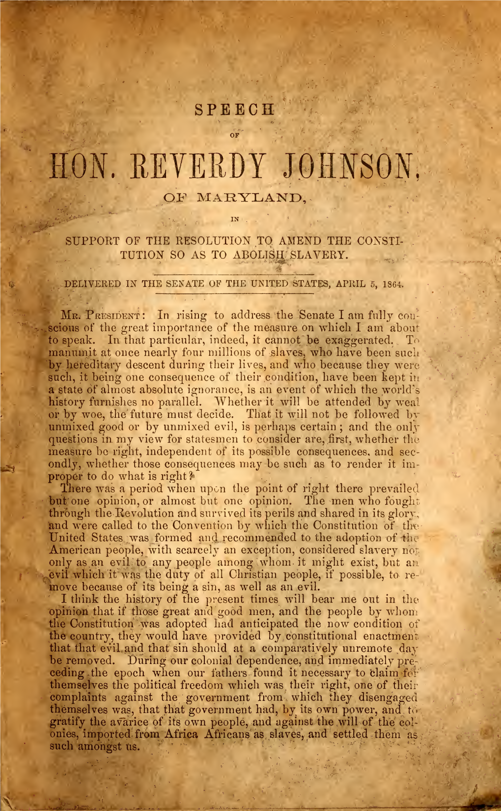 Speech of Hon. Reverdy Johnson, of Maryland, in Support of The