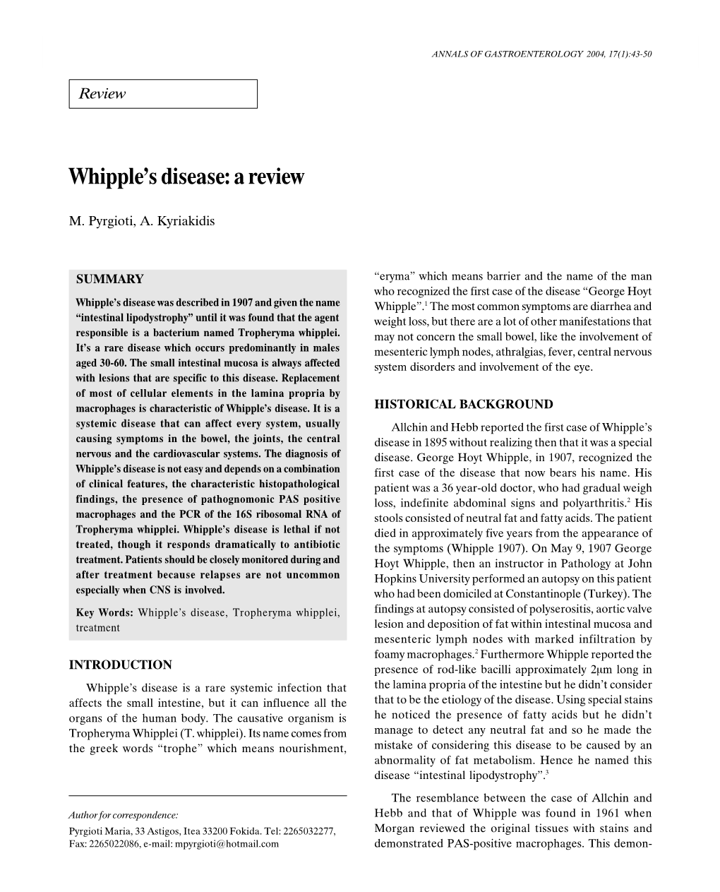 Whipple's Disease: a Review