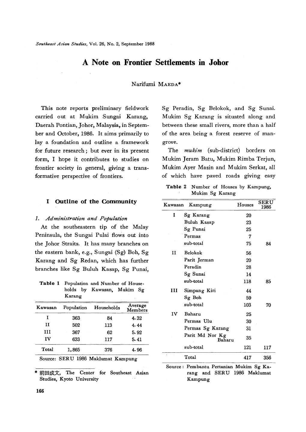 A Note on Frontier Settlements in Johor