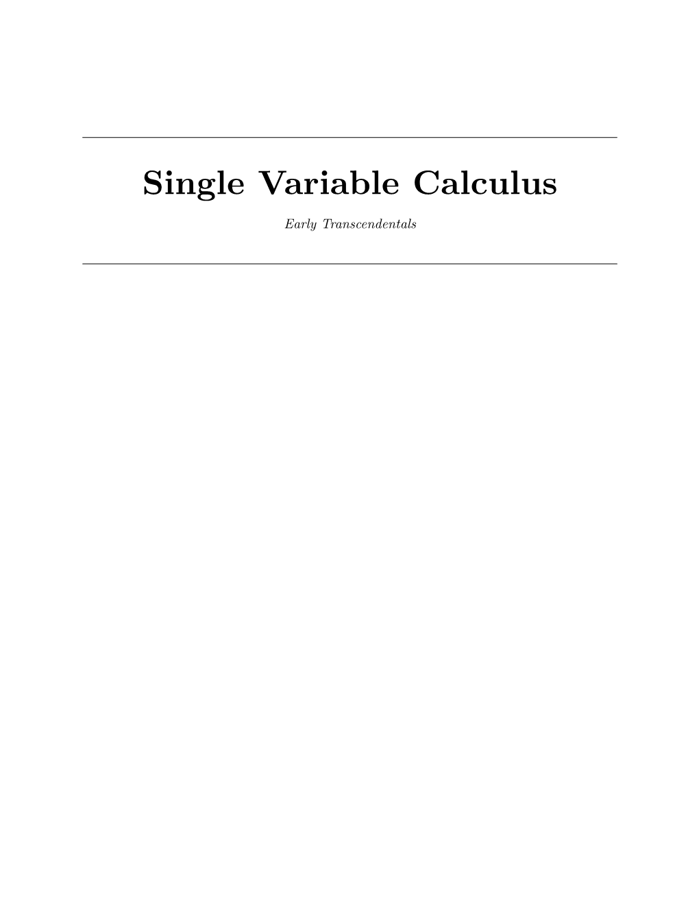 Single Variable Calculus