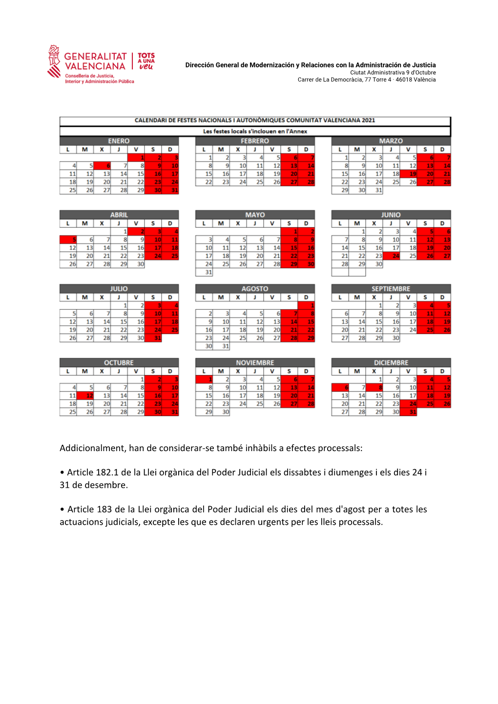 Calendari De Dies Hàbils I Inhàbils