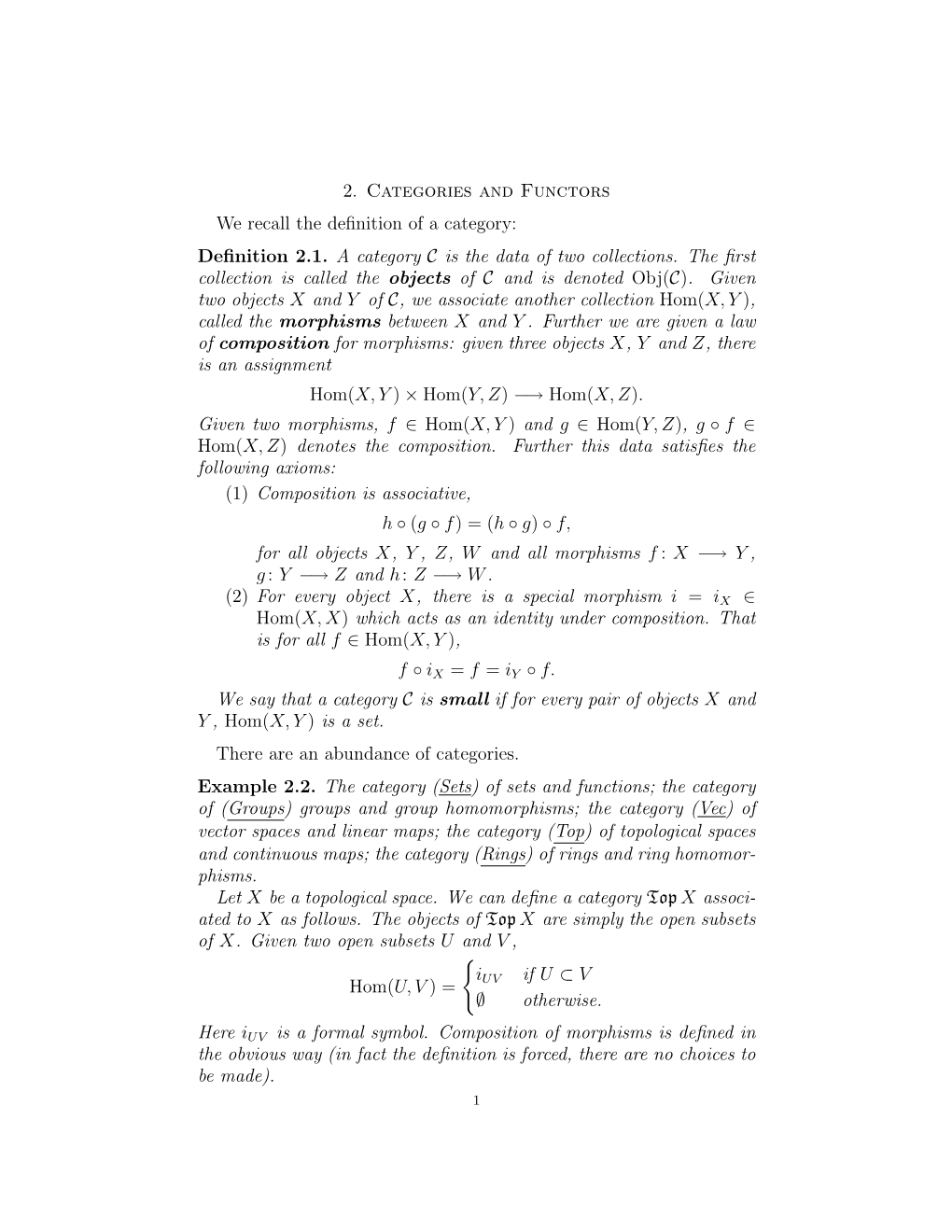 Definition 2.1. a Category C Is the Data of Two Collections