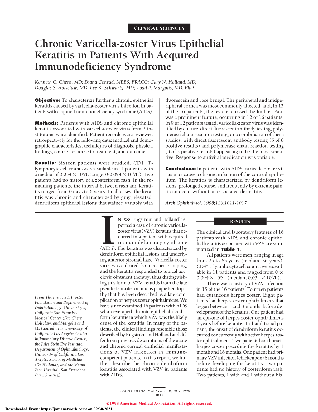 Chronic Varicella-Zoster Virus Epithelial Keratitis in Patients with Acquired Immunodeficiency Syndrome