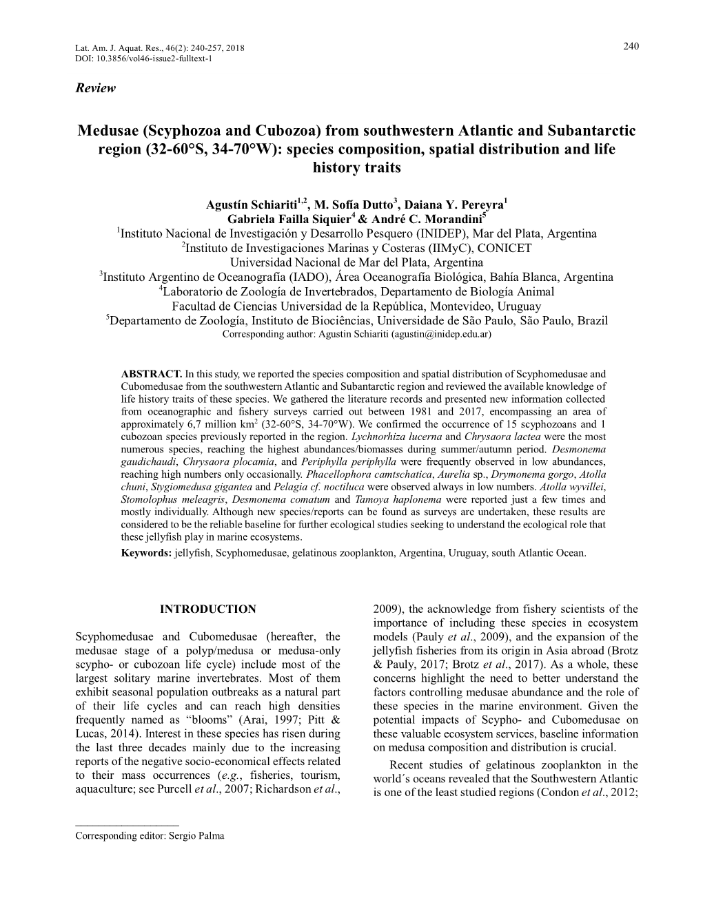 Medusae (Scyphozoa and Cubozoa) from Southwestern Atlantic And