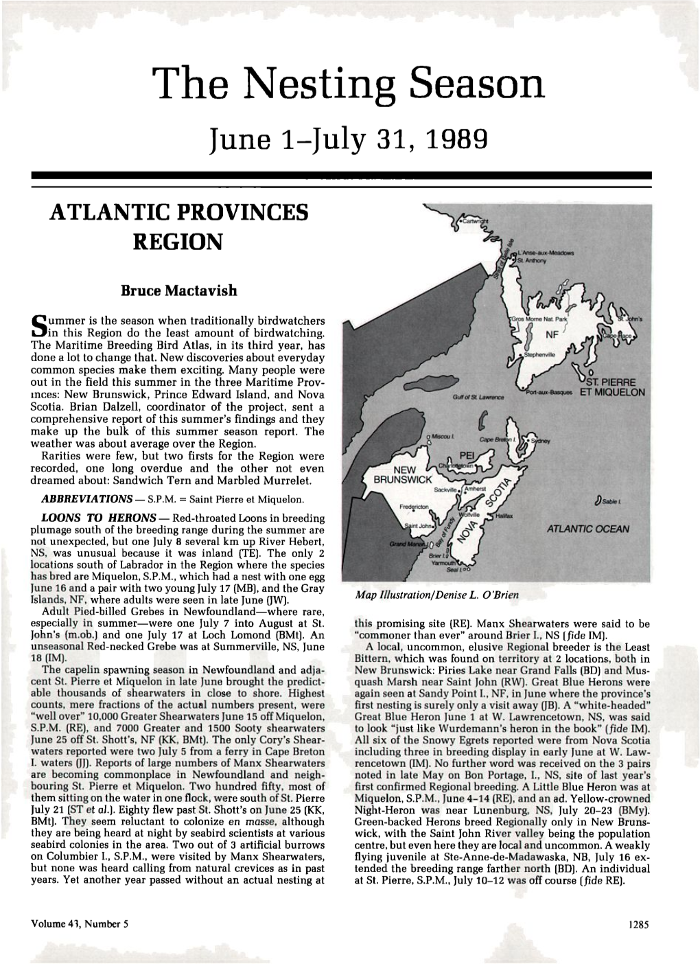 The Nesting Season June 1-July 31, 1989