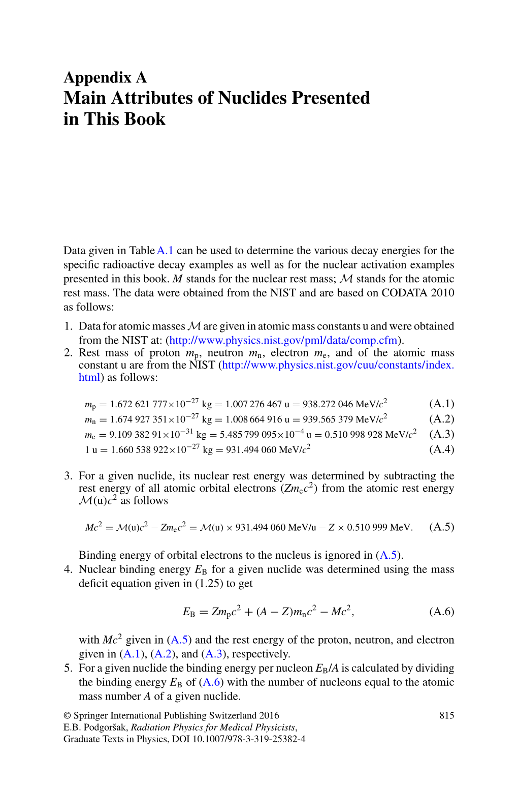 Main Attributes of Nuclides Presented in This Book