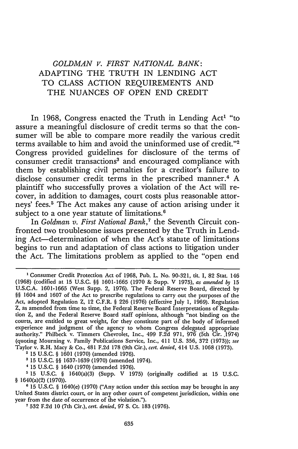 Adapting the Truth in Lending Act to Class Action Requirements and the Nuances of Open End Credit