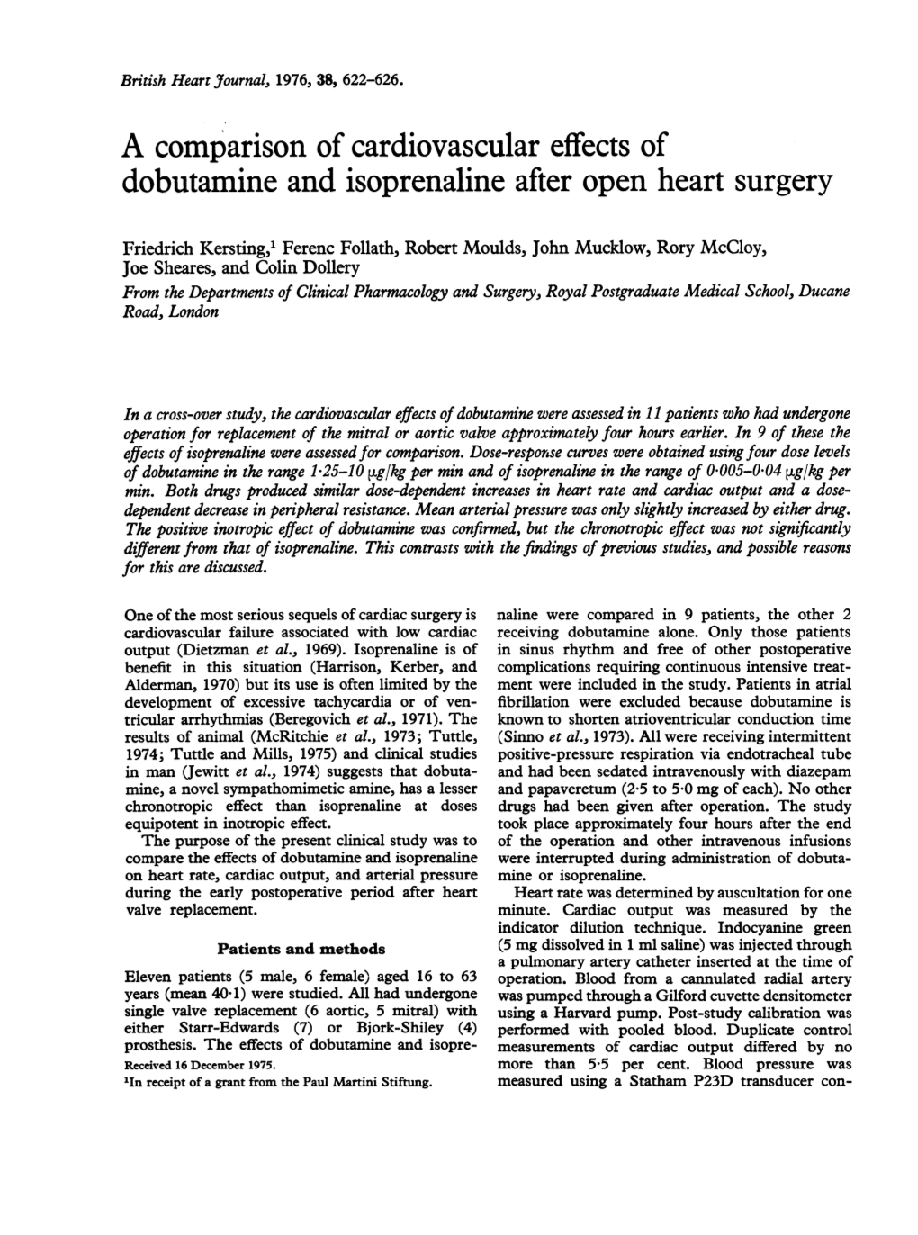 Dobutamine and Isoprenaline After Open Heart Surgery
