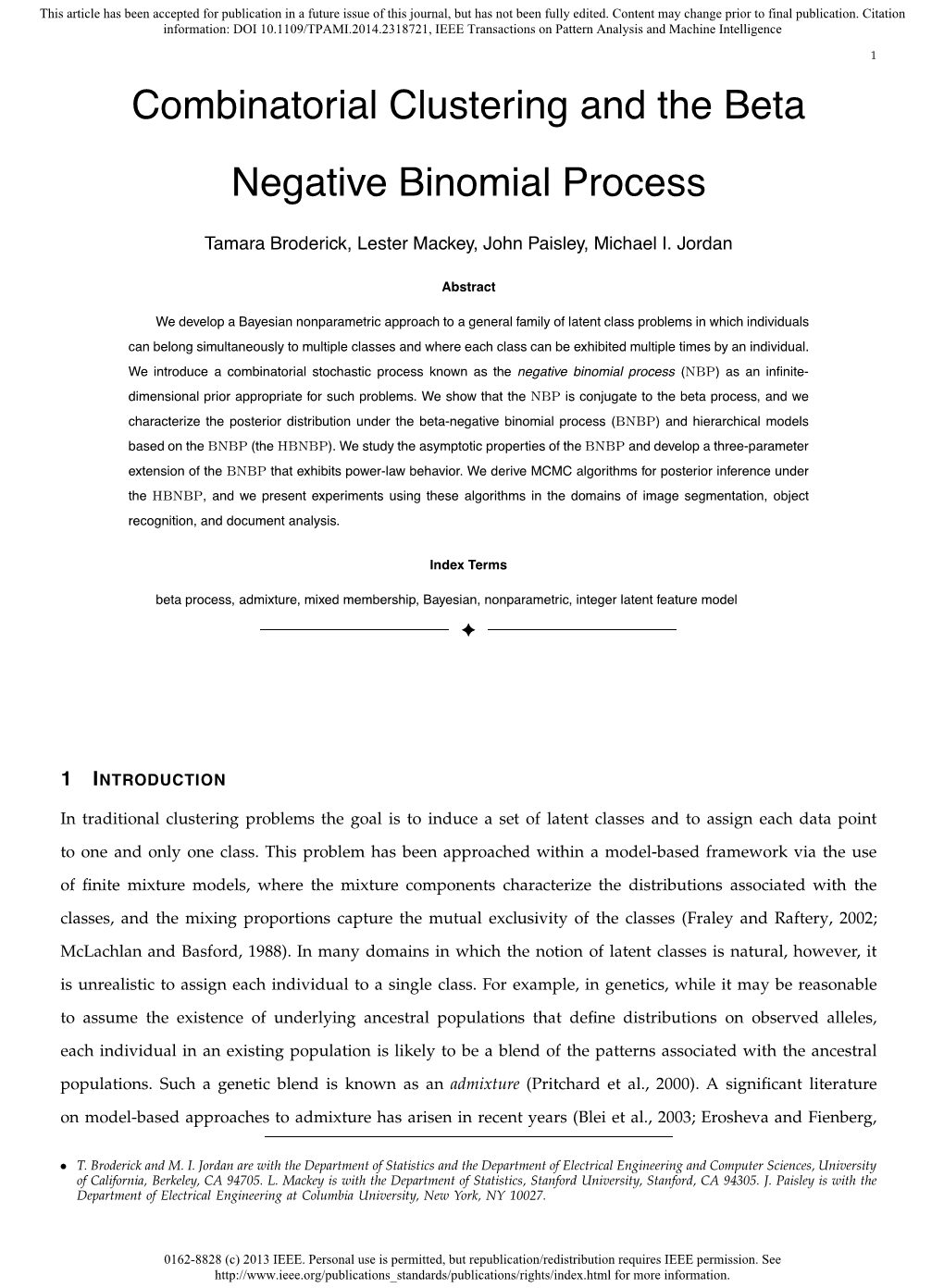 Combinatorial Clustering and the Beta Negative Binomial Process