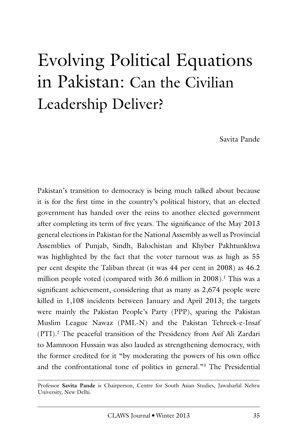 Evolving Political Equations in Pakistan: Can the Civilian Leadership Deliver?