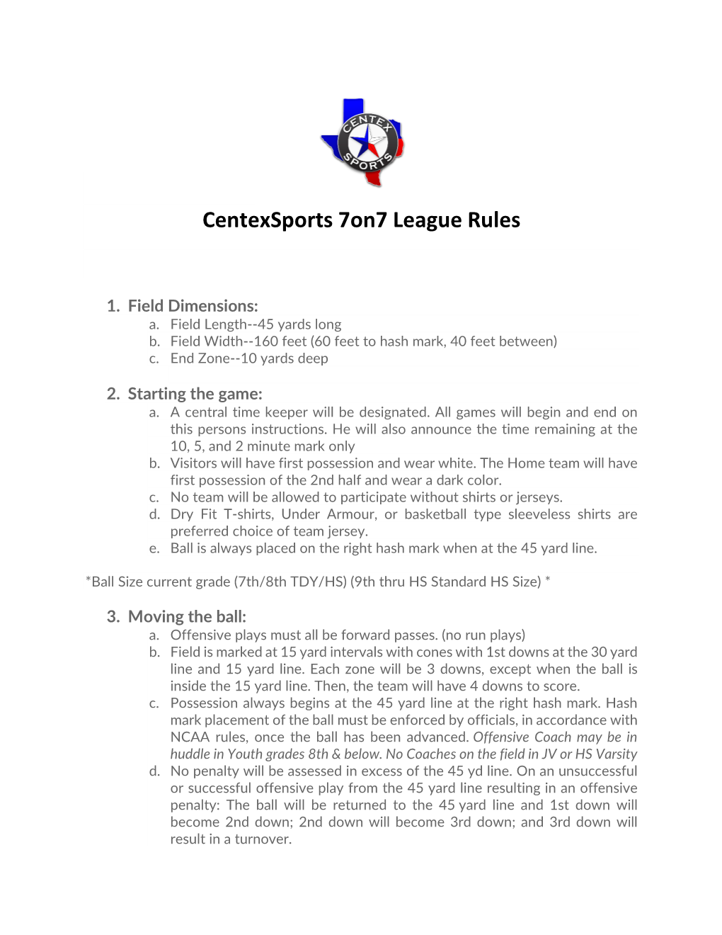 Centexsports 7On7 League Rules