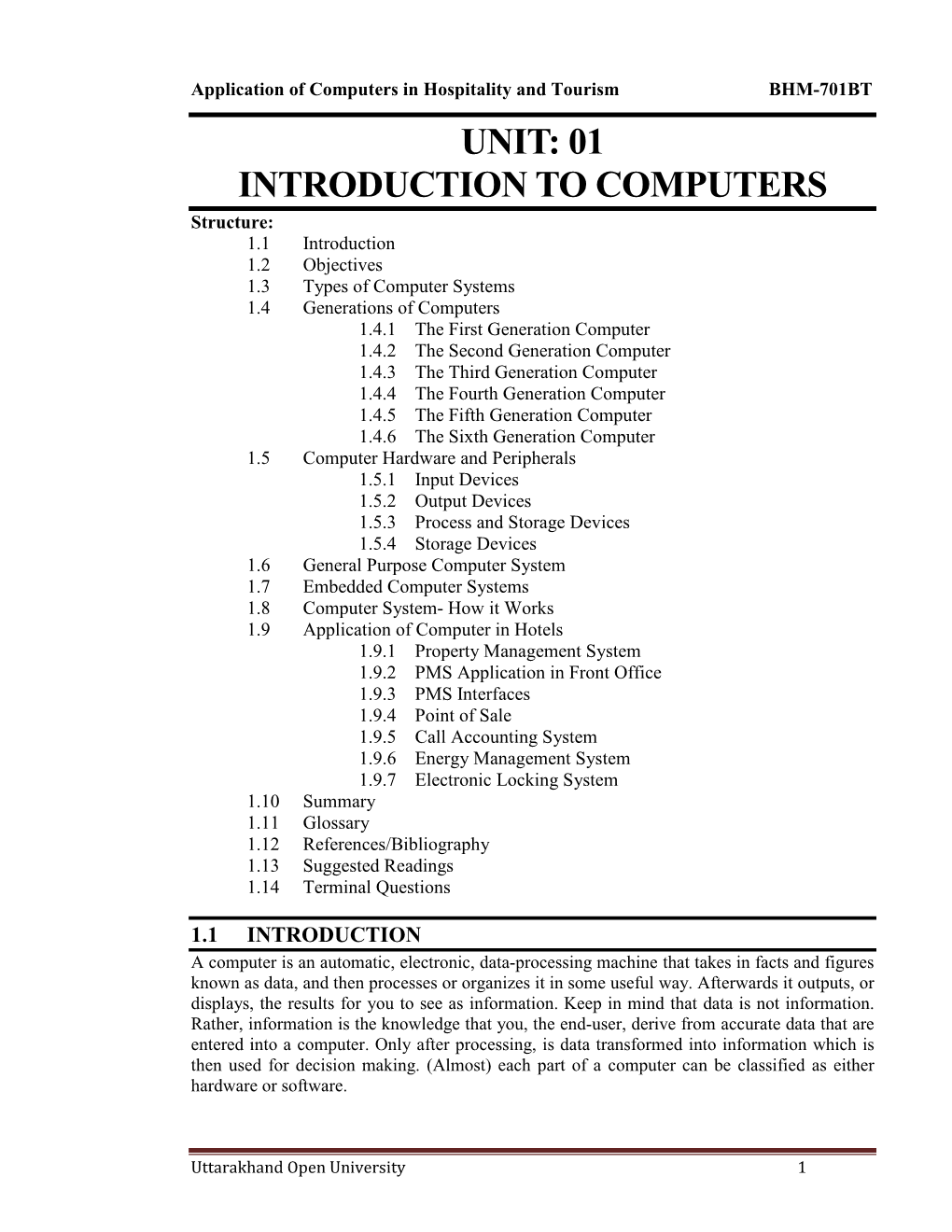 Unit: 01 Introduction to Computers