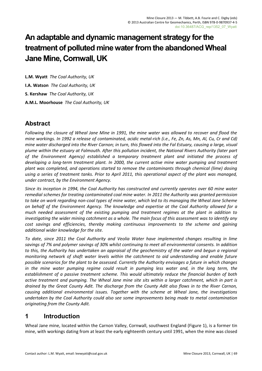 An Adaptable and Dynamic Management Strategy for the Treatment of Polluted Mine Water from the Abandoned Wheal Jane Mine, Cornwall, UK