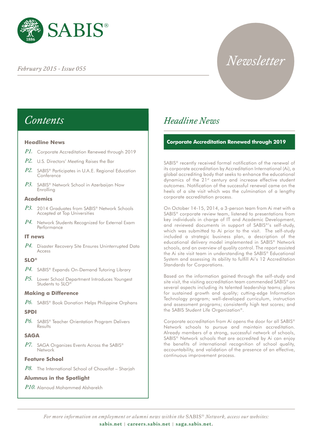 SABIS ® Newsletter – Issue 55 February 2015