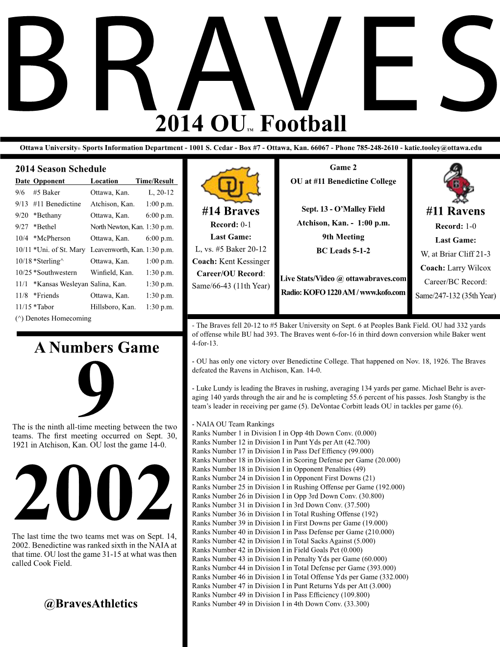 2014 OUTM Football Ottawa University® Sports Information Department - 1001 S