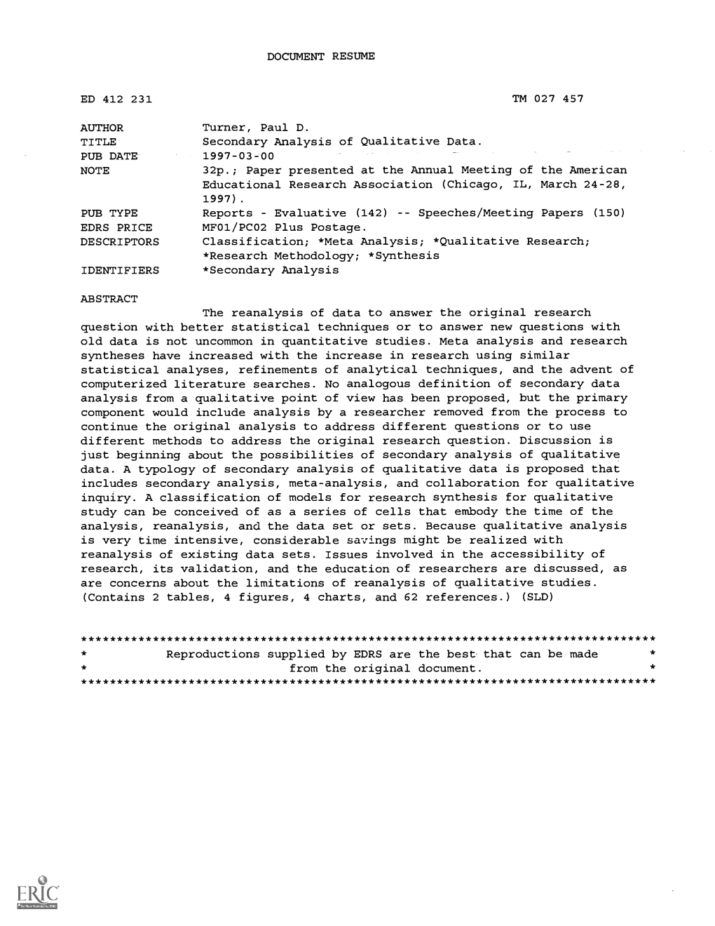 Secondary Analysis of Qualitative Data