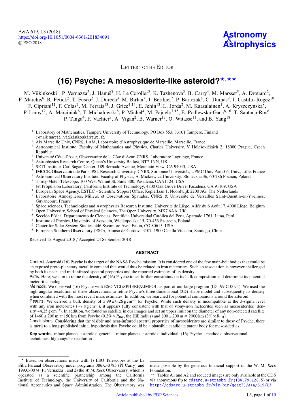 (16) Psyche: a Mesosiderite-Like Asteroid??,?? M