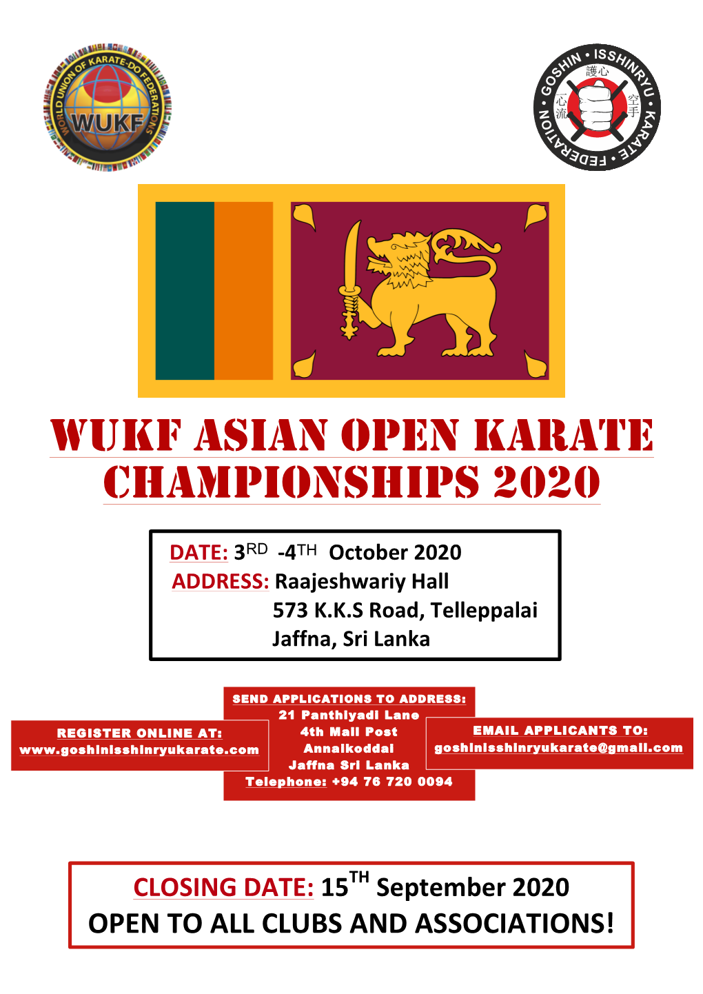 Wukf Asian Open Karate Championships 2020