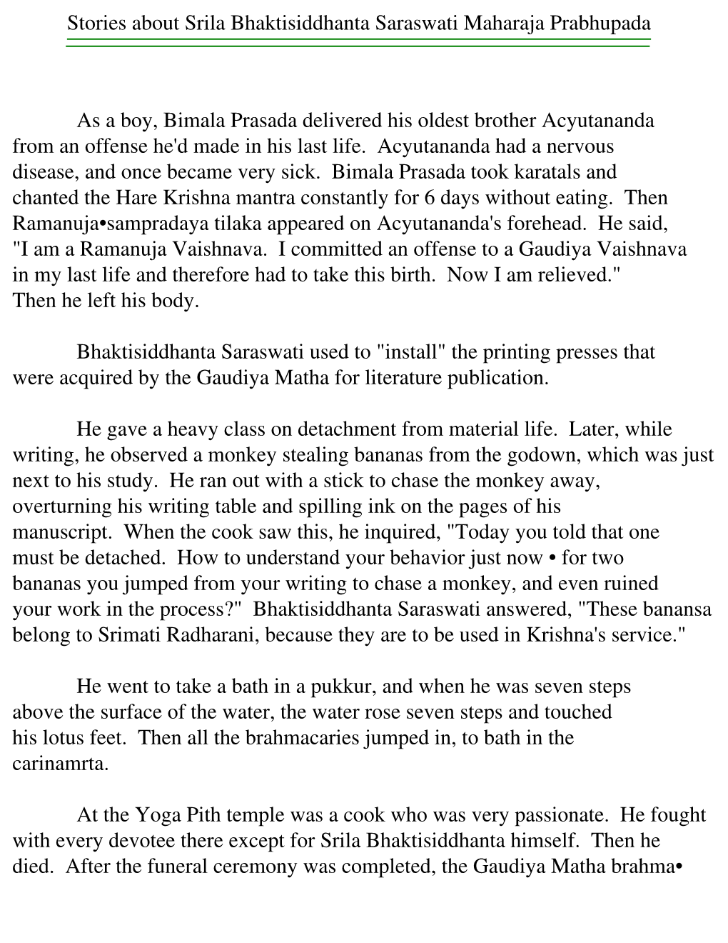 Stories About Srila Bhaktisiddhanta Saraswati Maharaja Prabhupada