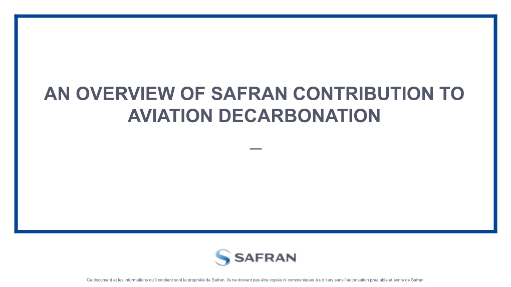 An Overview of Safran Contribution to Aviation Decarbonation