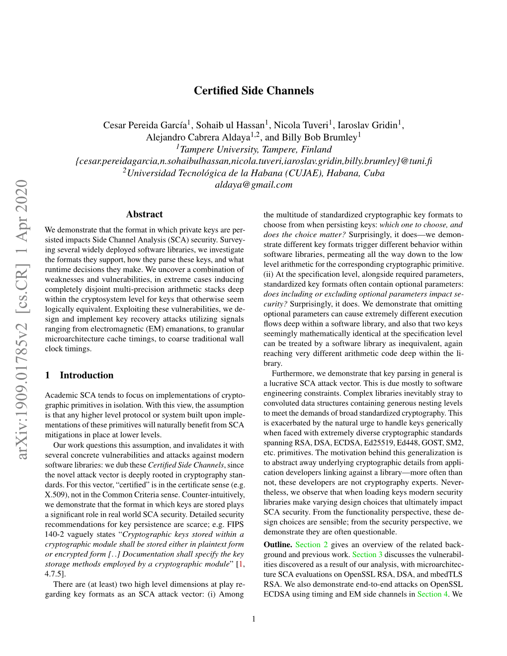 Arxiv:1909.01785V2 [Cs.CR] 1 Apr 2020