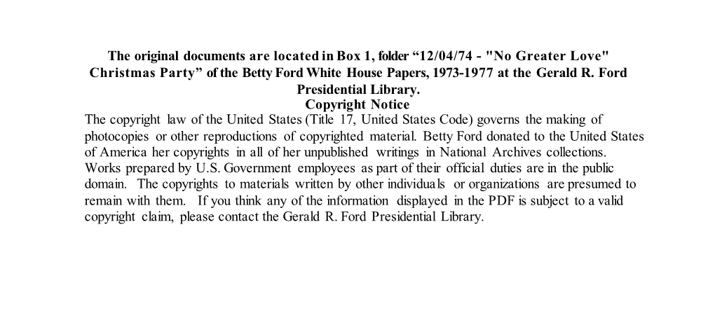 Christmas Party” of the Betty Ford White House Papers, 1973-1977 at the Gerald R