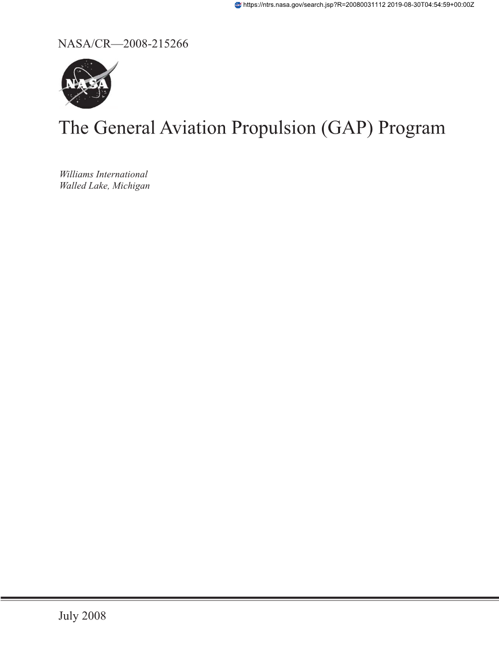The General Aviation Propulsion (GAP) Program