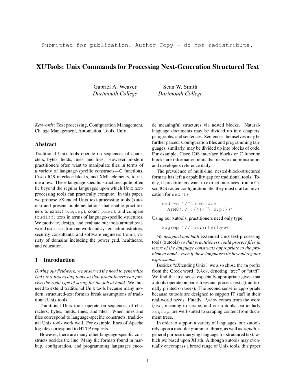 Xutools: Unix Commands for Processing Next-Generation Structured Text