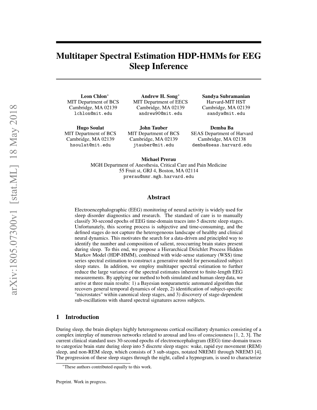 Multitaper Spectral Estimation HDP-Hmms for EEG Sleep Inference