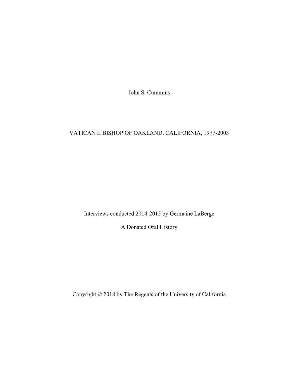 John S. Cummins VATICAN II BISHOP of OAKLAND, CALIFORNIA, 1977