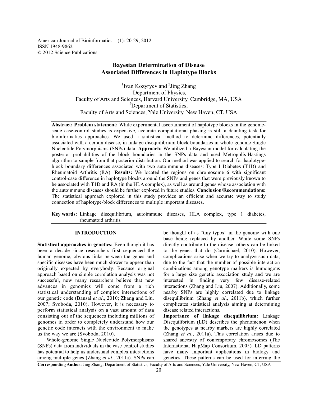 Bayesian Determination of Disease Associated Differences in Haplotype Blocks