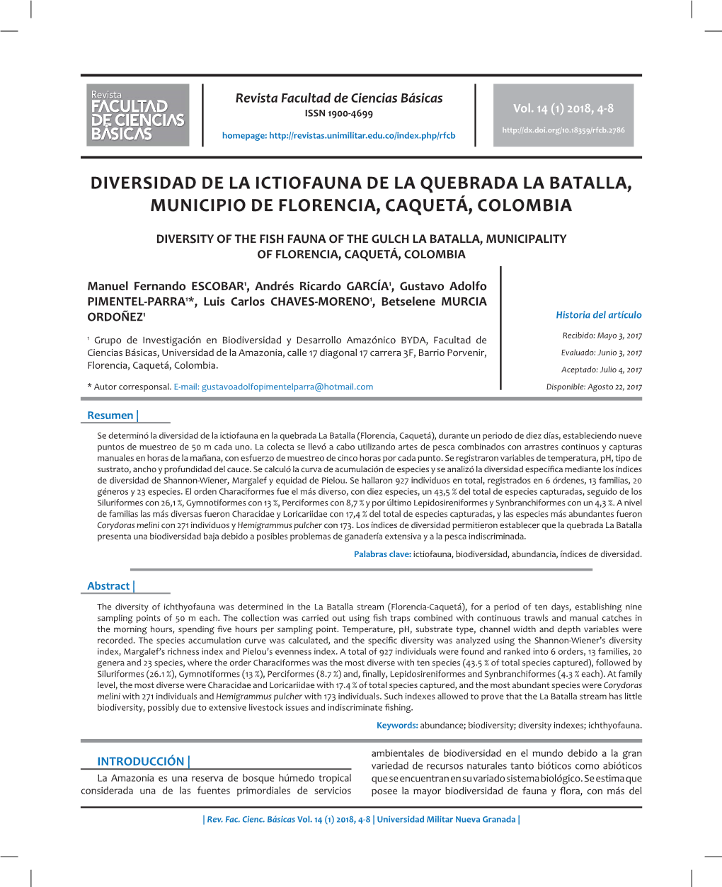 Revista Facultad De Ciencias Básicas ISSN 1900-4699 Vol.Vol