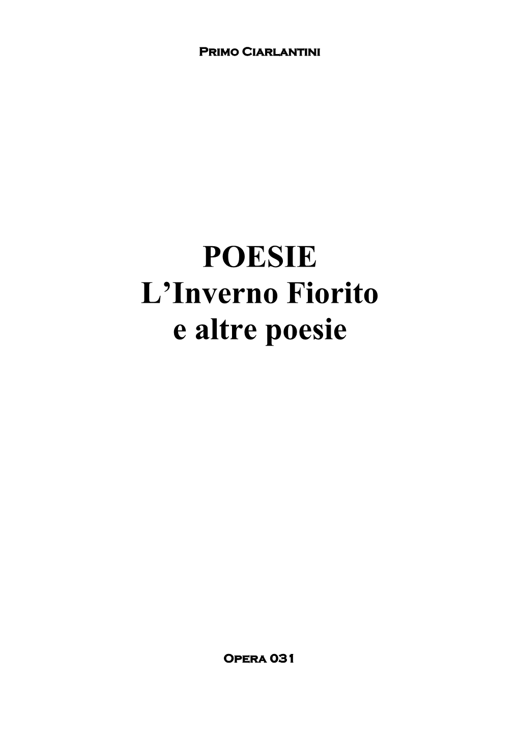 POESIE L'inverno Fiorito E Altre Poesie