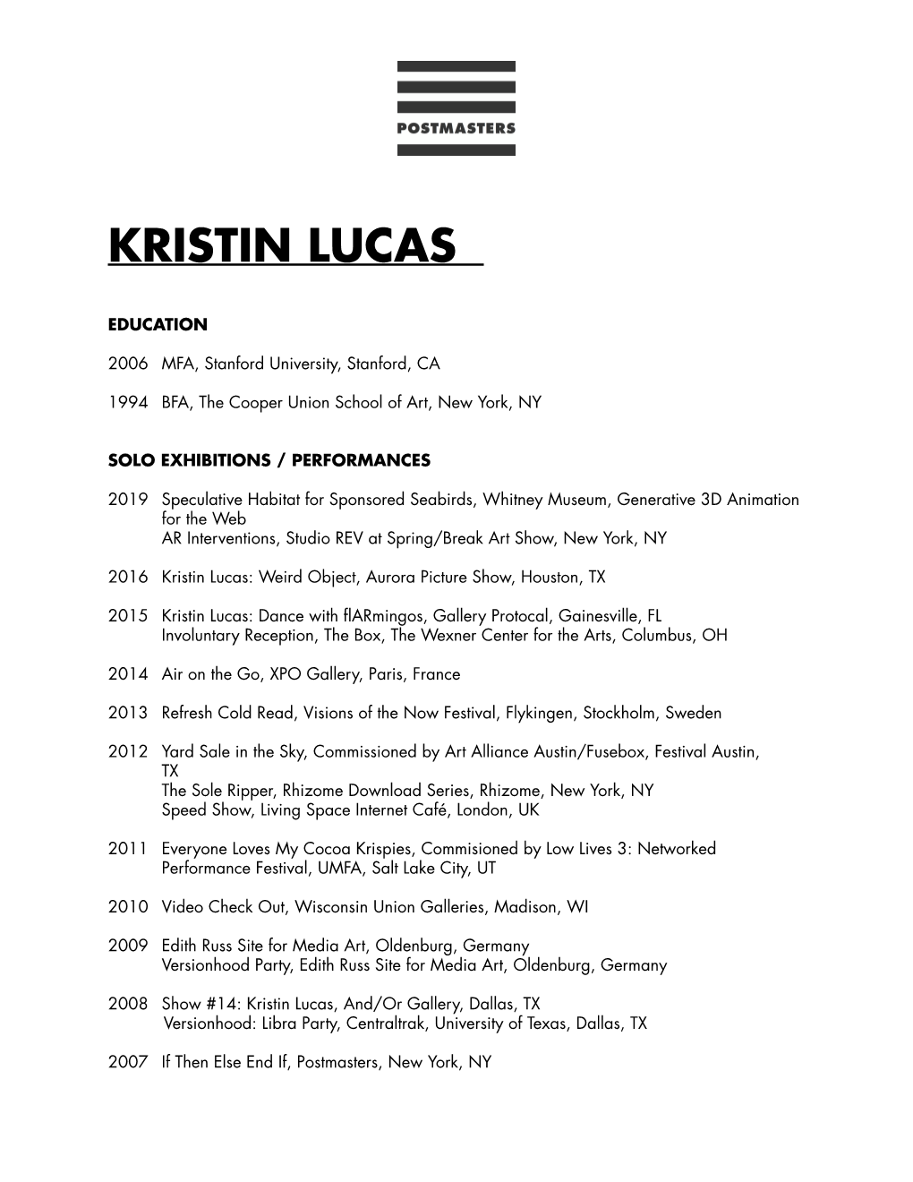 Artist Bio: Kristin Lucas