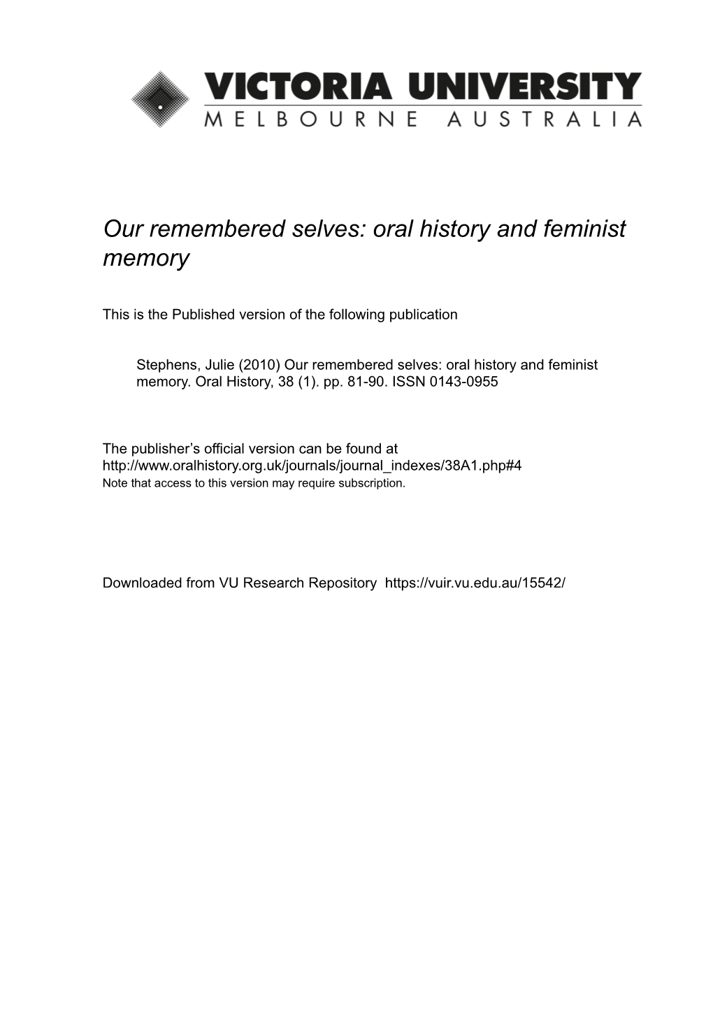 Oral History and Feminist Memory