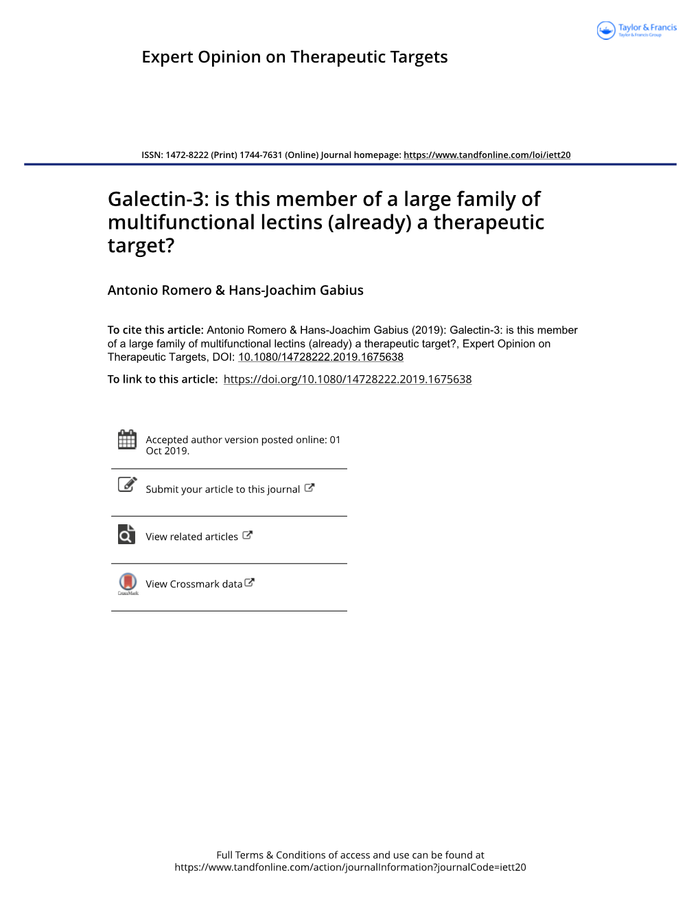 Galectin-3: Is This Member of a Large Family of Multifunctional Lectins (Already) a Therapeutic Target?