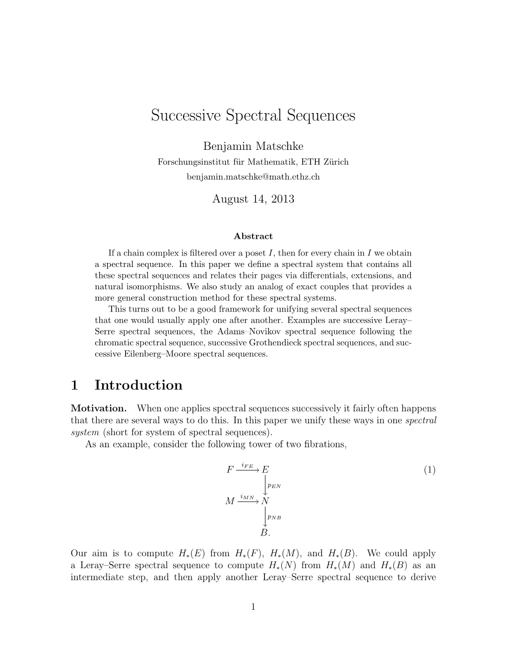 Successive Spectral Sequences