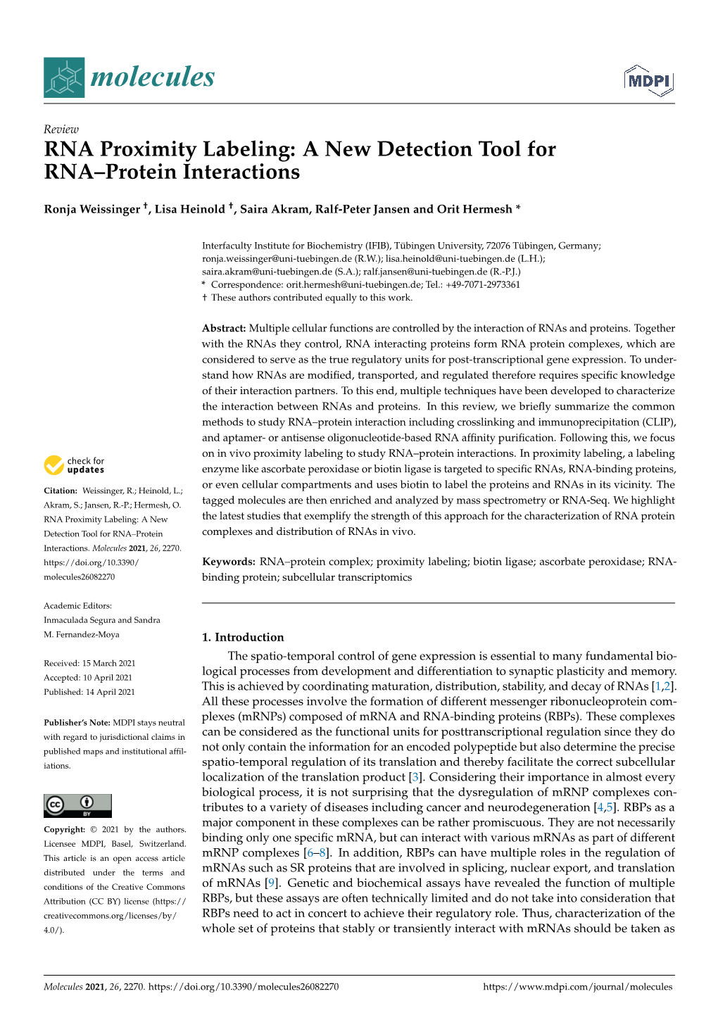 RNA Proximity Labeling: a New Detection Tool for RNA–Protein Interactions