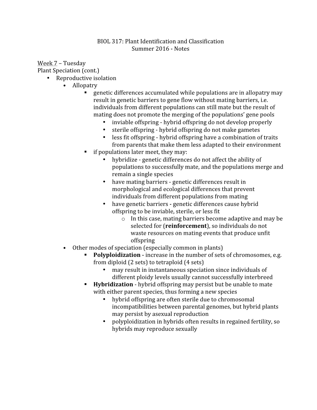 Plant Identification and Classification Summer 2016 -‐ Notes Week 7