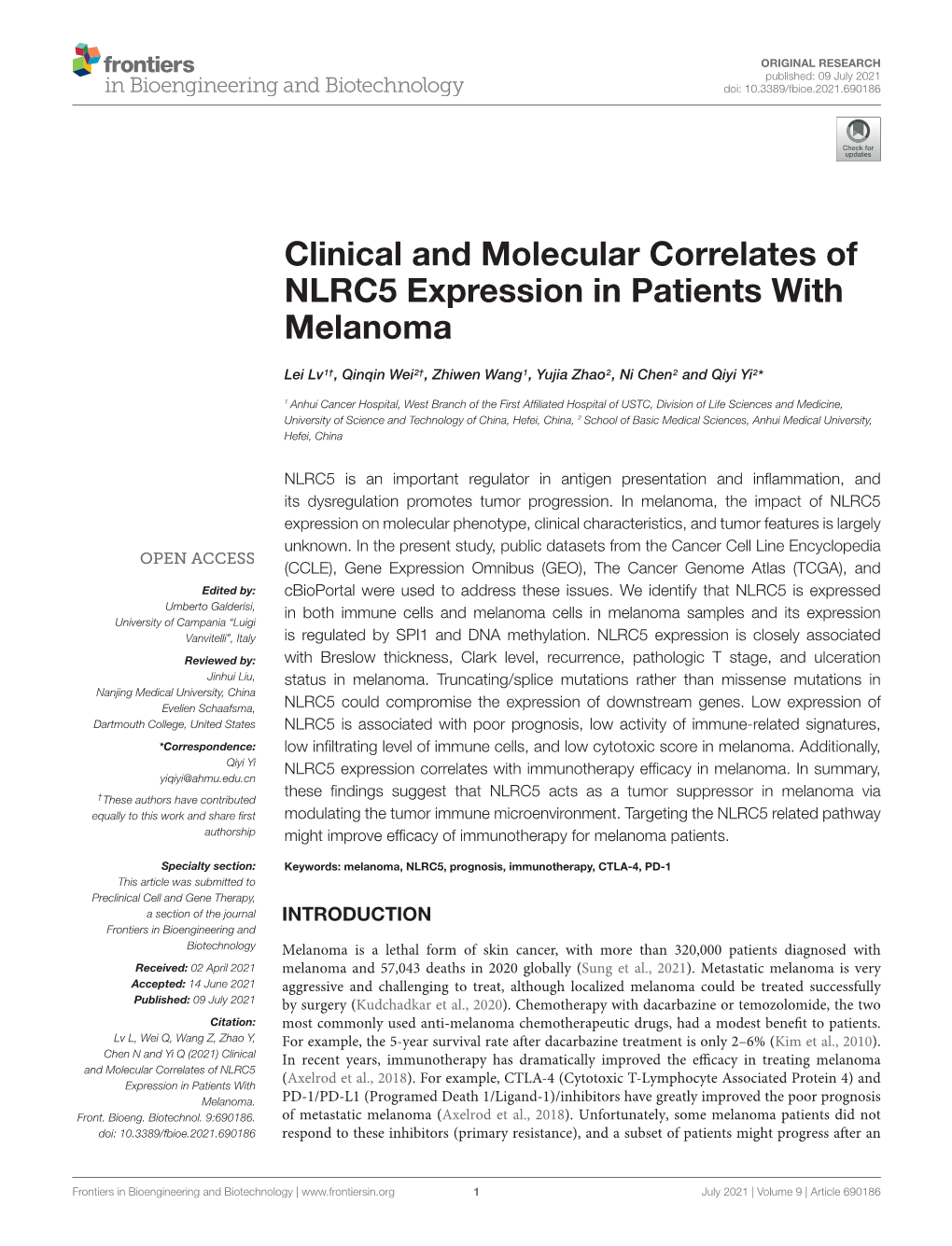 Clinical and Molecular Correlates of NLRC5 Expression in Patients with Melanoma