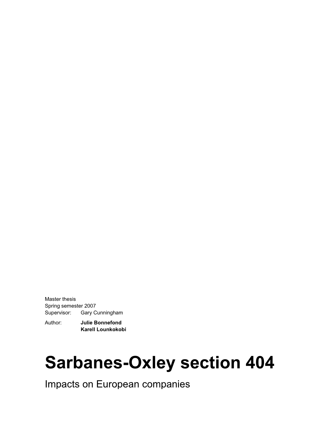 Sarbanes-Oxley Section 404 Impacts on European Companie S Acknowledgements