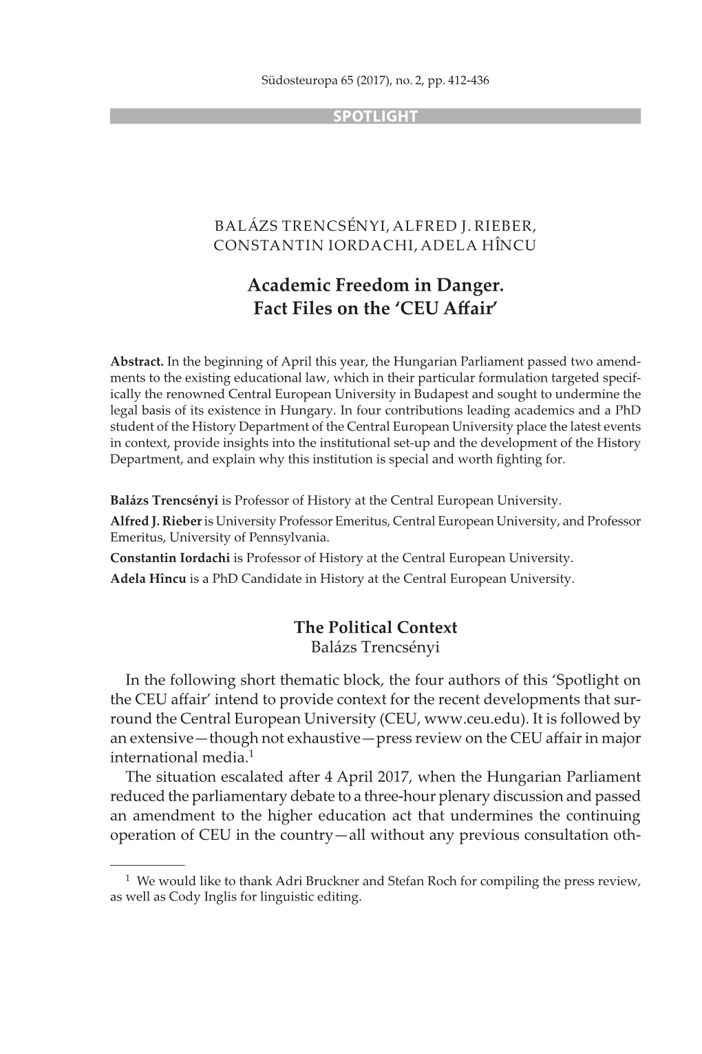 Academic Freedom in Danger. Fact Files on the ‘CEU Affair’