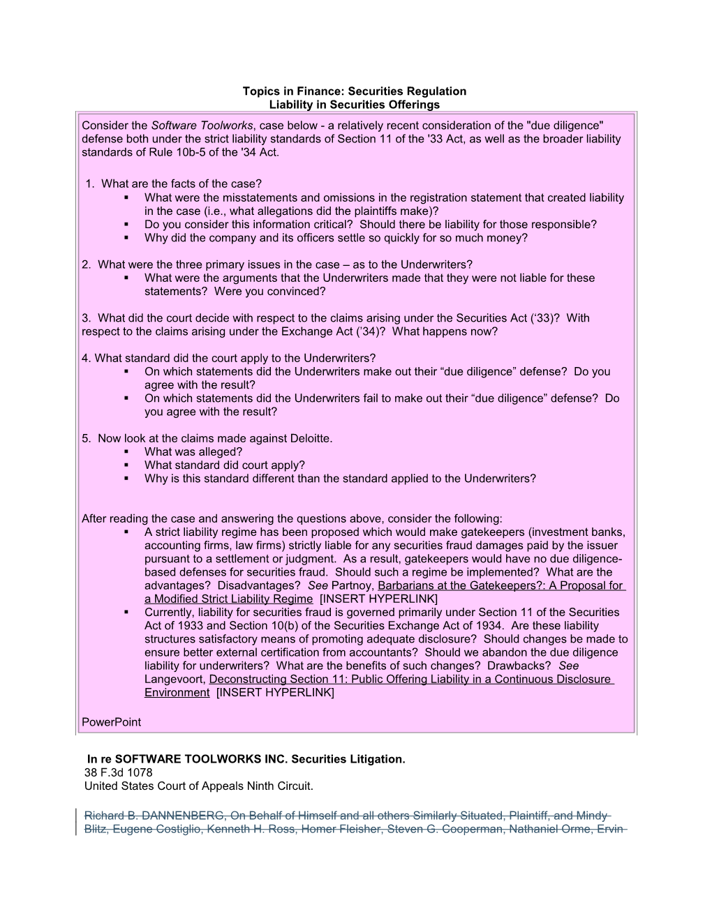 Topics in Finance: Securities Regulation s1