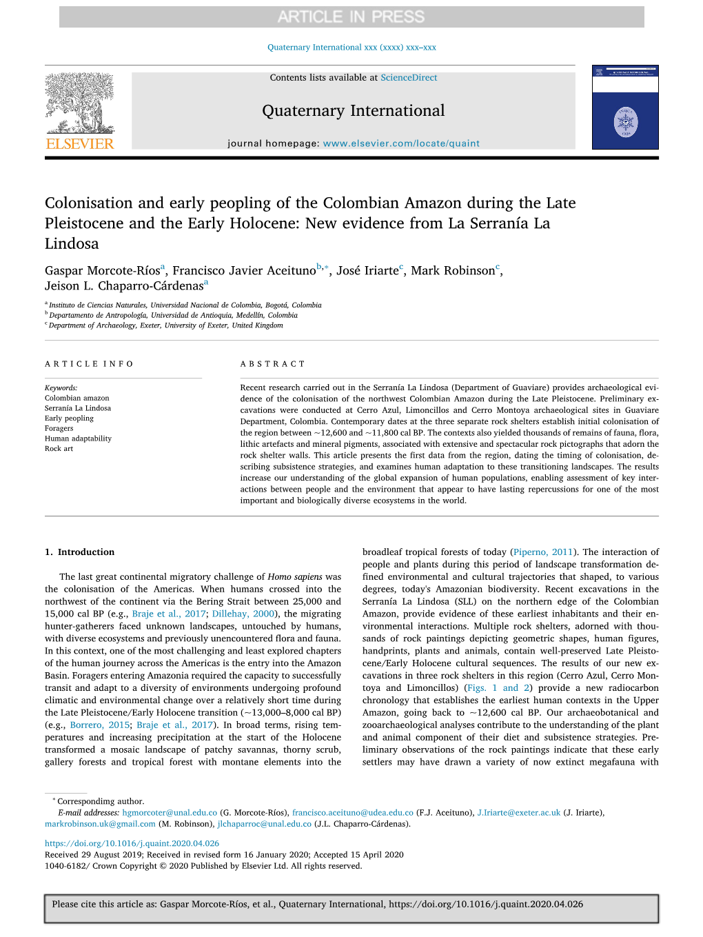 Colonisation and Early Peopling of the Colombian Amazon During The