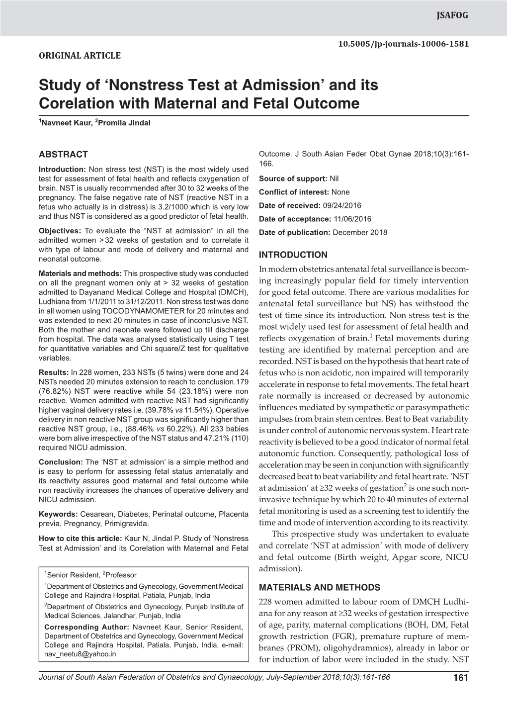 And Its Corelation with Maternal and Fetal Outcome 1Navneet Kaur, 2Promila Jindal