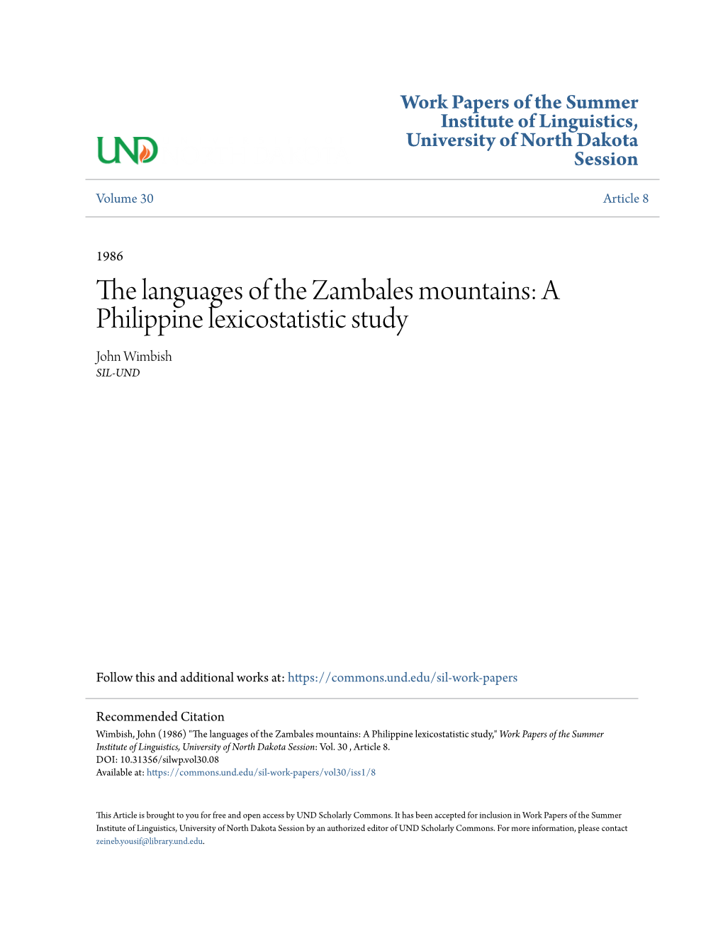 The Languages of the Zambales Mountains